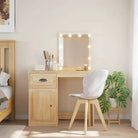 Bewerk hout kaptafel met spiegel en LED-verlichting voor de slaapkamer - Sonoma eiken / 1 - Slaapkamerkaptafels