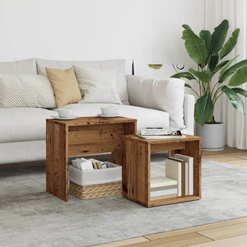 Bewerk hout kleine salontafels set voor kleine ruimtes - Oud hout / 1 - Salontafels