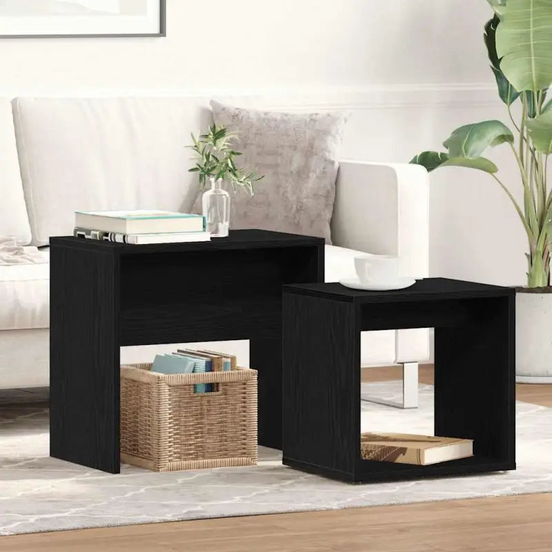 Bewerk hout kleine salontafels set voor kleine ruimtes - Zwart eiken / 2 - Salontafels