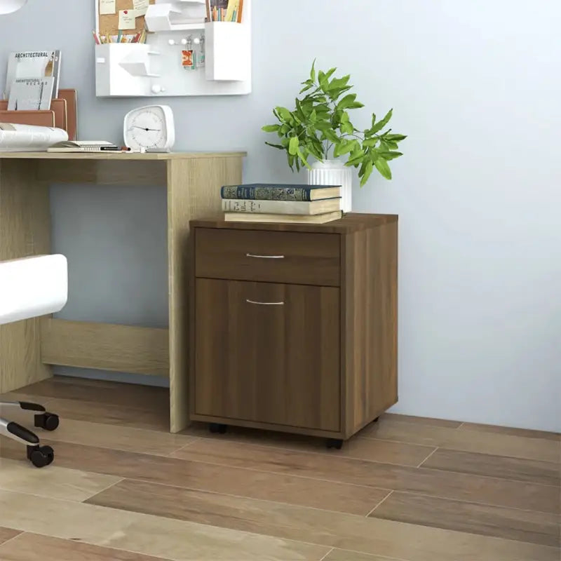 Bewerk hout opbergkast met modern design voor documenten en kleine spullen - bruin eikenkleur / 1 - Opbergkasten &