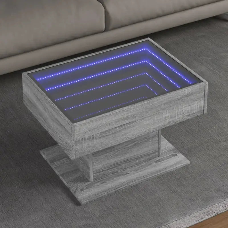 Bewerk hout salontafel met LED-Infinity Spiegel voor elke ruimte - Grijs sonoma / 1 / 70 cm - Salontafels