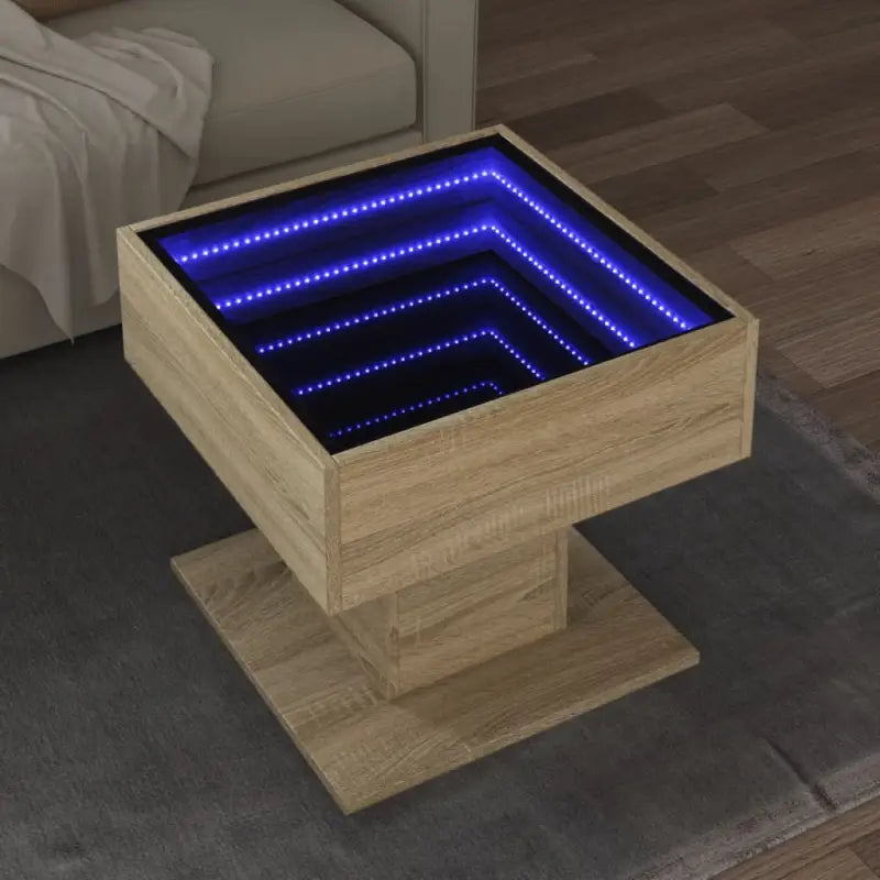 Bewerk hout salontafel met LED-Infinity Spiegel voor elke ruimte - Sonoma eiken / 1 / 50 cm - Salontafels