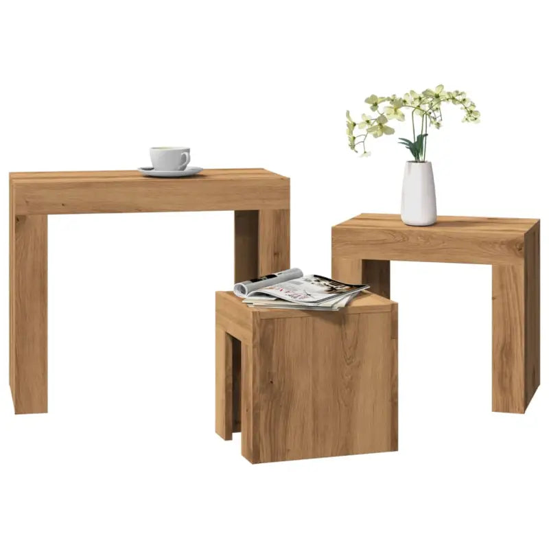 Bewerk hout salontafelset met grote en kleine tafels voor beperkte ruimte - Salontafels