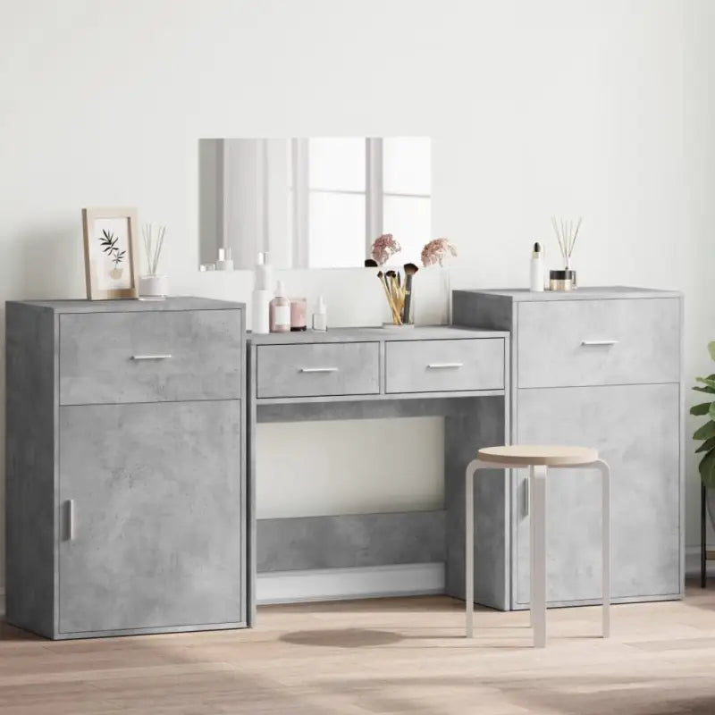 Bewerk hout stijlvolle slaapkamermeubelsets met make-uptafel binnen handbereik - Betongrijs - Slaapkamermeubelsets