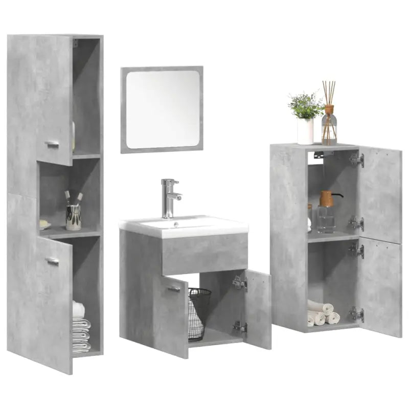 Bewerkt hout badkamermeubelset met ideale afmetingen voor jouw badkamer - Betongrijs / 41 x 38.5 x 46 cm