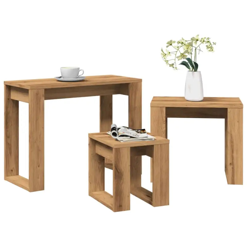 Bewerkt hout bijzettafels voor kleine ruimtes en moderne woonstijl - artisanaal eikenkleurig / 3 - Bijzettafels