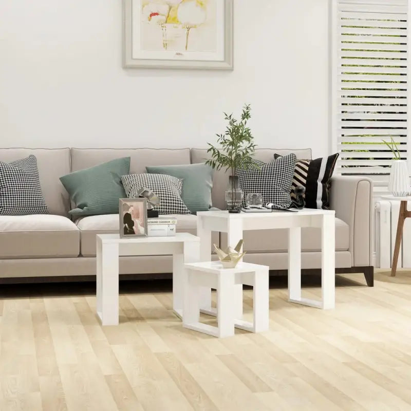 Bewerkt hout bijzettafels voor kleine ruimtes en moderne woonstijl - Wit / 3 - Bijzettafels