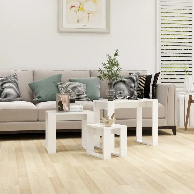 Bewerkt hout bijzettafels voor kleine ruimtes en moderne woonstijl - Hoogglans wit / 3 - Bijzettafels
