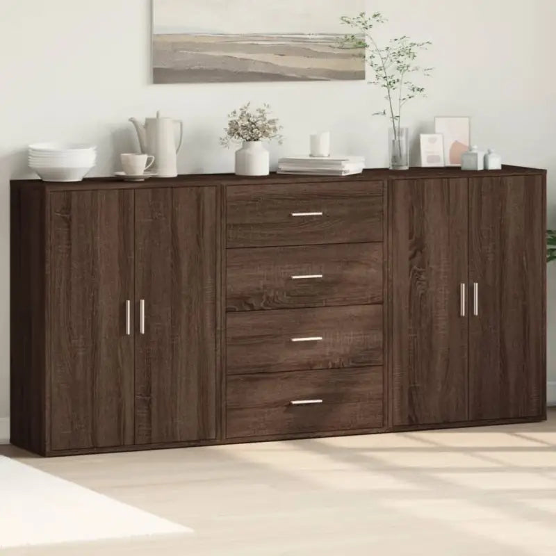 Bewerkt hout dressoir voor een trendy en praktische kamer inrichting - bruin eikenkleur / 1 - Dressoirs & buffetkasten