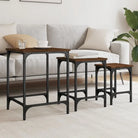 Bewerkt hout salontafelset met metalen frame voor kleine ruimtes - bruin eikenkleur / 3 - Salontafels