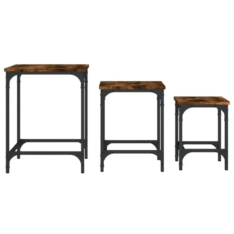 Bewerkt hout salontafelset met metalen frame voor kleine ruimtes - Salontafels
