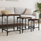Bewerkt hout salontafelset met metalen frame voor kleine ruimtes - Gerookt eiken / 3 - Salontafels