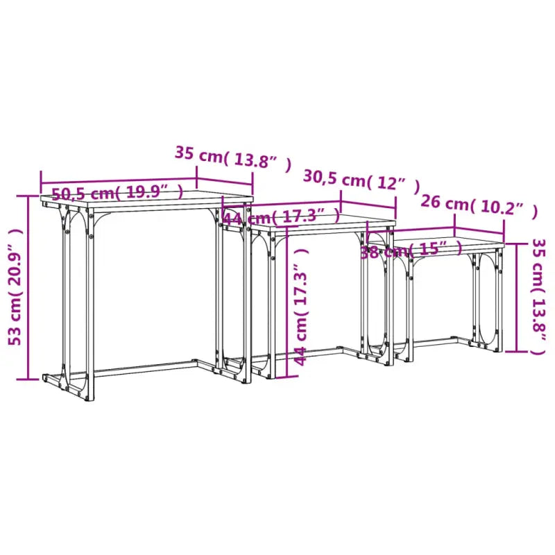 Bewerkt hout salontafelset met metalen frame voor kleine ruimtes - Salontafels