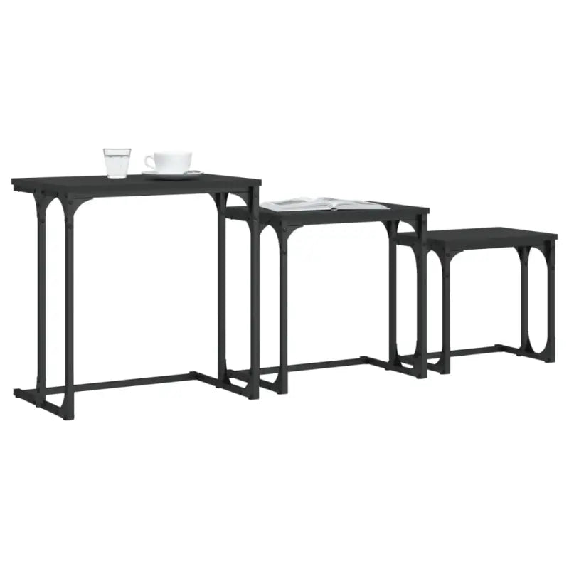 Bewerkt hout salontafelset met metalen frame voor kleine ruimtes - Salontafels