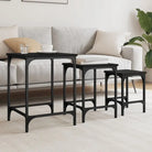 Bewerkt hout salontafelset met metalen frame voor kleine ruimtes - Zwart / 3 - Salontafels