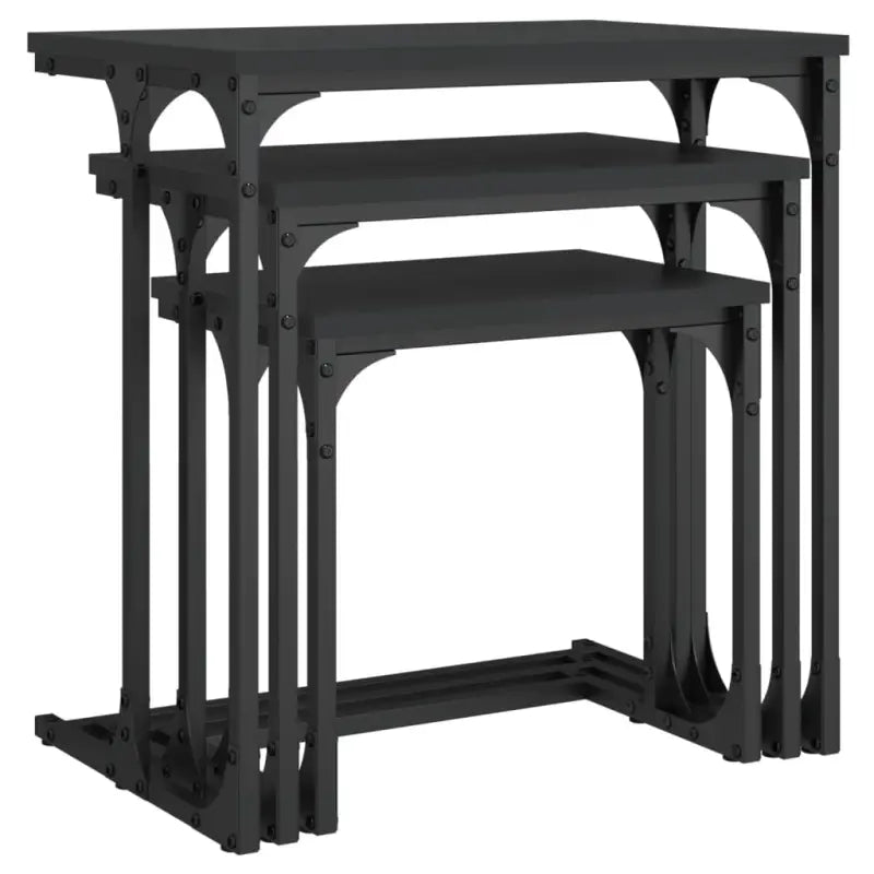 Bewerkt hout salontafelset met metalen frame voor kleine ruimtes - Salontafels