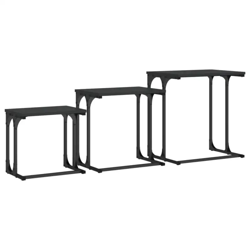 Bewerkt hout salontafelset met metalen frame voor kleine ruimtes - Salontafels