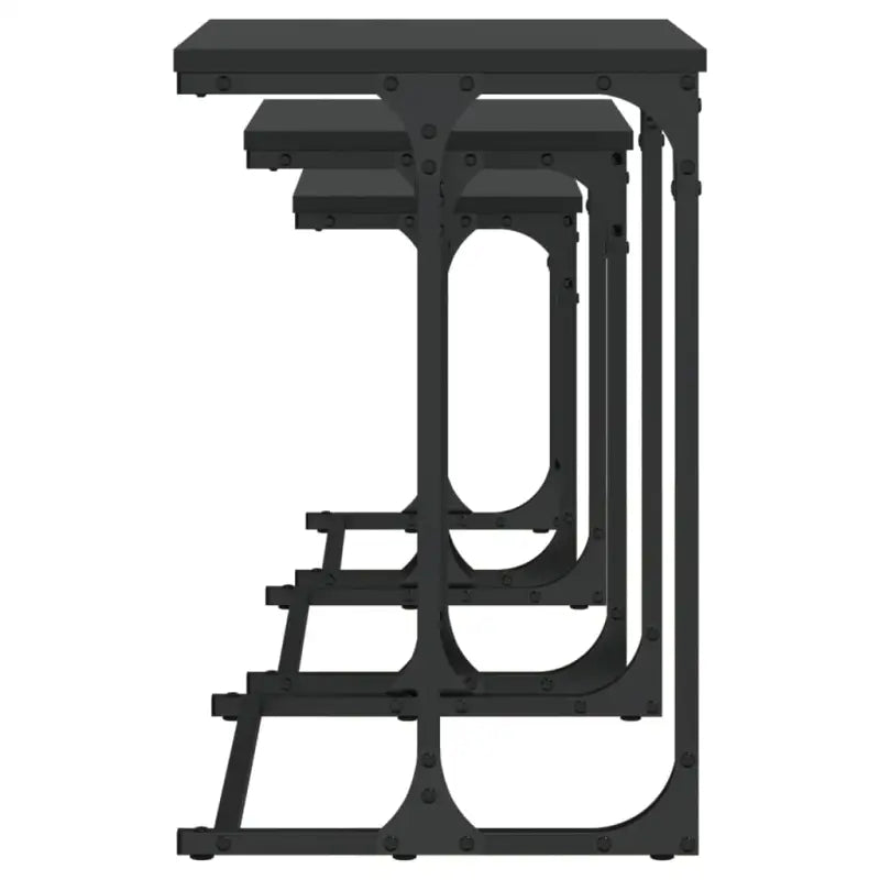 Bewerkt hout salontafelset met metalen frame voor kleine ruimtes - Salontafels