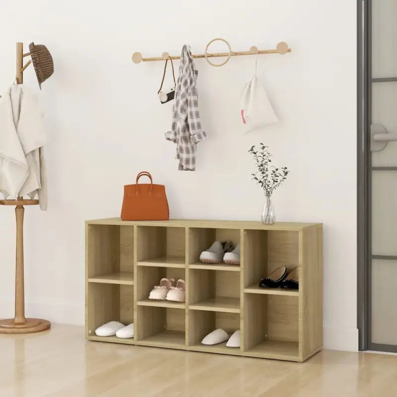 Bewerkt hout schoenenrek en garderobebank met opbergruimte - Sonoma eiken / 1 - Schoenenrekken