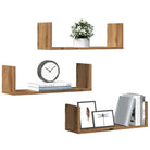 Bewerkt hout zwevende schappen voor stijlvolle en duurzame muurdecoratie - Eiken / 58 x 18 x 18 cm / 1 - Wandplanken