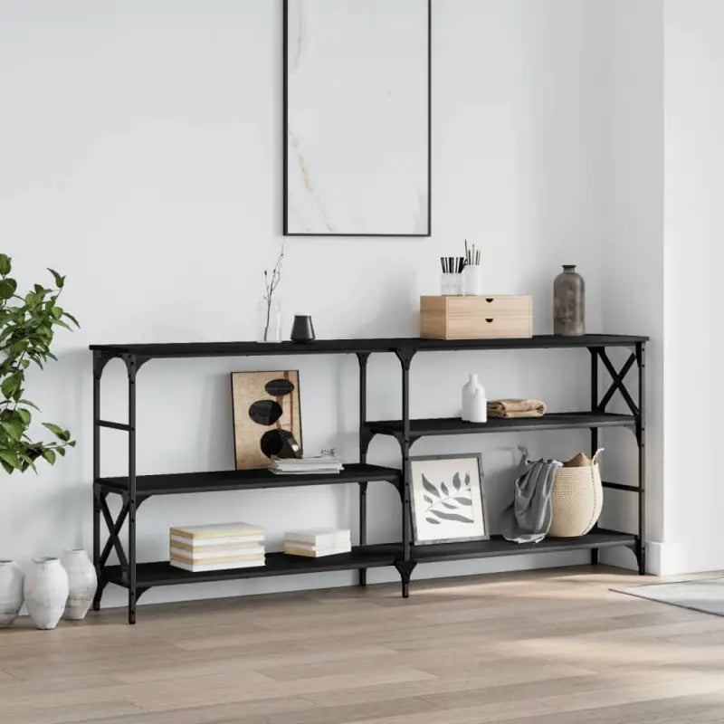 Bewerkte hout bijzettafels met verstelbare poten voor stijlvolle interieurs - Zwart / 1 / 180 cm - Bijzettafels