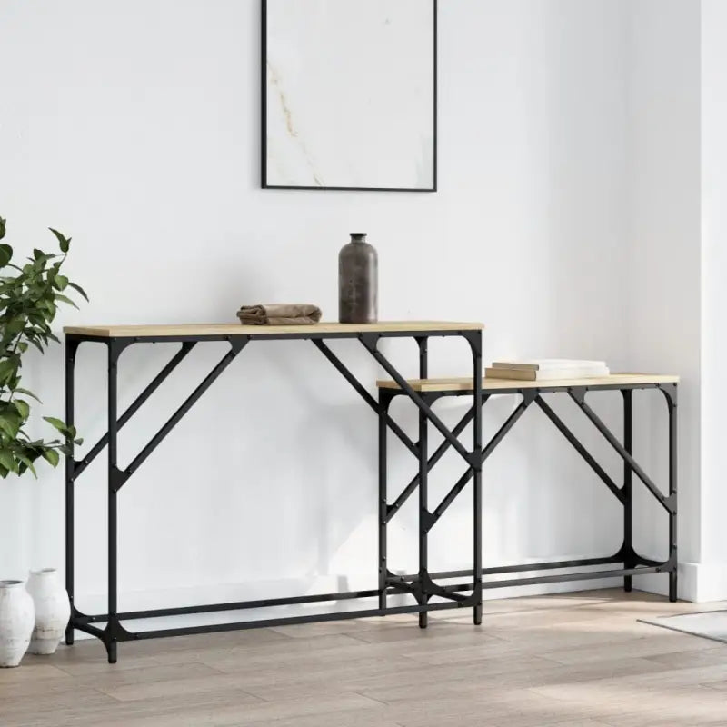Bewerkte hout wandtafels met metalen frame voor elegante interieurdecoratie - Sonoma eiken / 1 - Bijzettafels