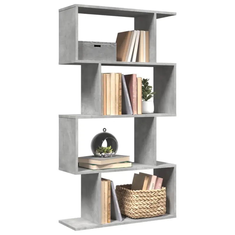 Bewerkte Houten Boekenkast Kamerscherm met Geometrisch Design - Betongrijs / 1 / 129 cm - Boekenkasten