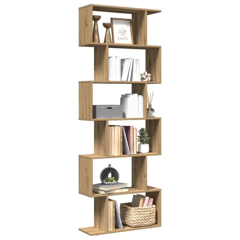 Bewerkte Houten Boekenkast Kamerscherm met Geometrisch Design - artisanaal eikenkleurig / 1 / 193 cm - Boekenkasten