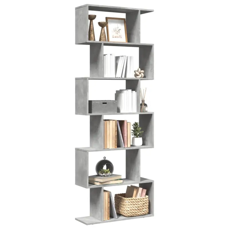 Bewerkte Houten Boekenkast Kamerscherm met Geometrisch Design - Betongrijs / 1 / 193 cm - Boekenkasten