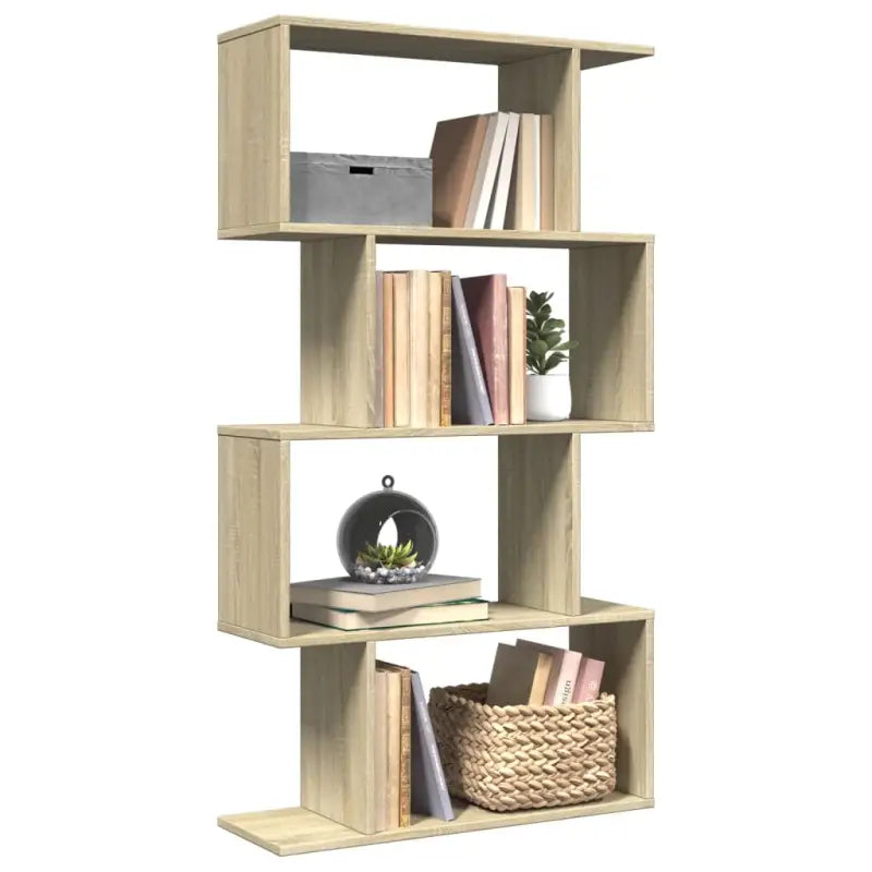Bewerkte Houten Boekenkast Kamerscherm met Geometrisch Design - Sonoma eiken / 1 / 129 cm - Boekenkasten