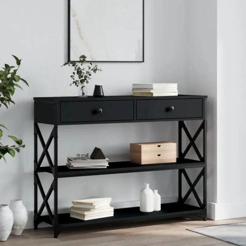 Bijzettafel grijs sonoma met bewerkt hout en verstelbare poten - Zwart / 1 / 100 cm - Bijzettafels