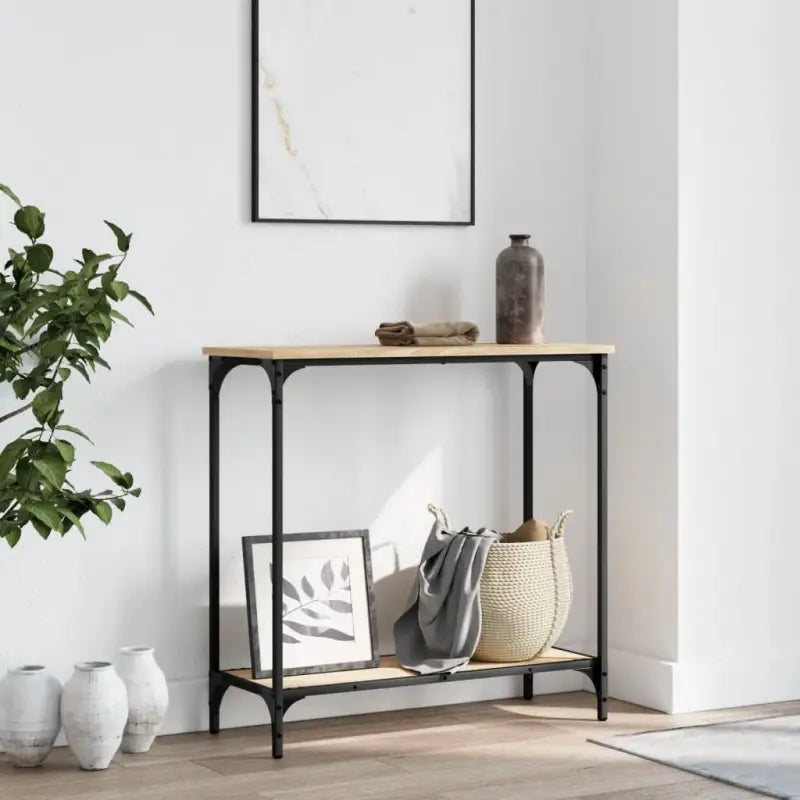 Bijzettafel met bewerkt hout en metalen frame met verstelbare poten - Sonoma eiken / 1 / 75 cm - Bijzettafels