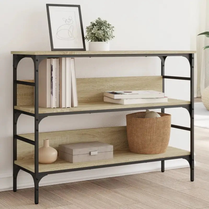 Bijzettafel met bewerkt hout en metalen frame met verstelbare poten - Bijzettafels