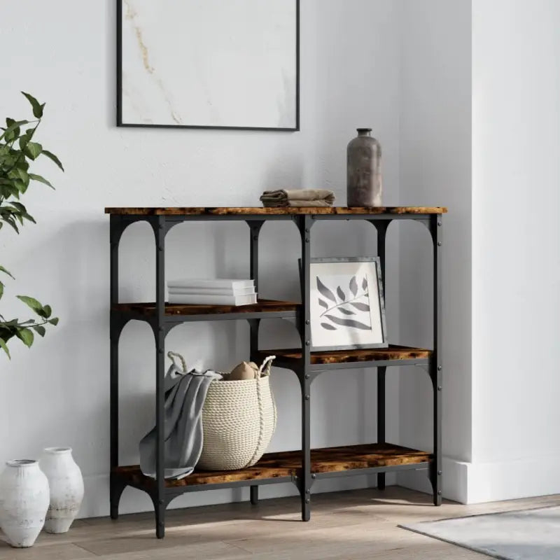 Bijzettafel met bewerkt hout en metalen frame met verstelbare poten - Gerookt eiken / 1 / 80 cm - Bijzettafels