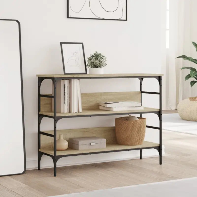 Bijzettafel met bewerkt hout en metalen frame met verstelbare poten - Bijzettafels