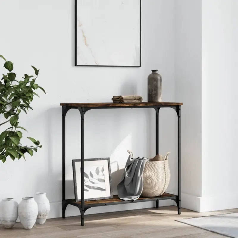 Bijzettafel met bewerkt hout en metalen frame met verstelbare poten - Gerookt eiken / 1 / 75 cm - Bijzettafels