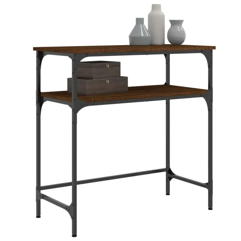 Bijzettafel met bewerkt hout en metalen frame met verstelbare poten - Bijzettafels