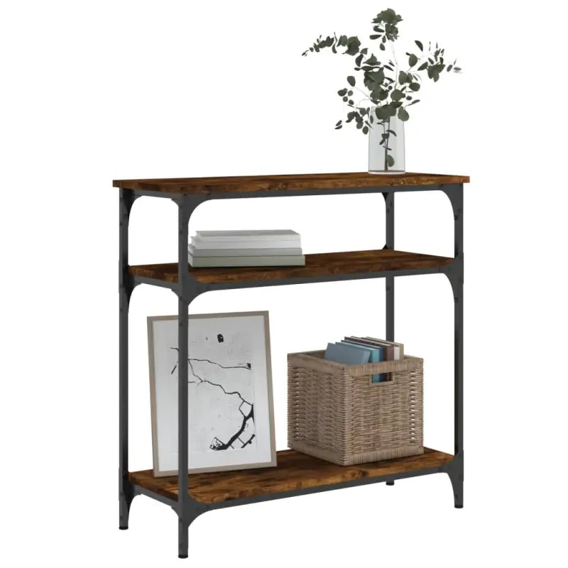 Bijzettafel met bewerkt hout en metalen frame met verstelbare poten - Bijzettafels