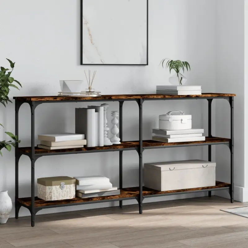 Bijzettafel met bewerkt hout en metalen frame met verstelbare poten - Bijzettafels