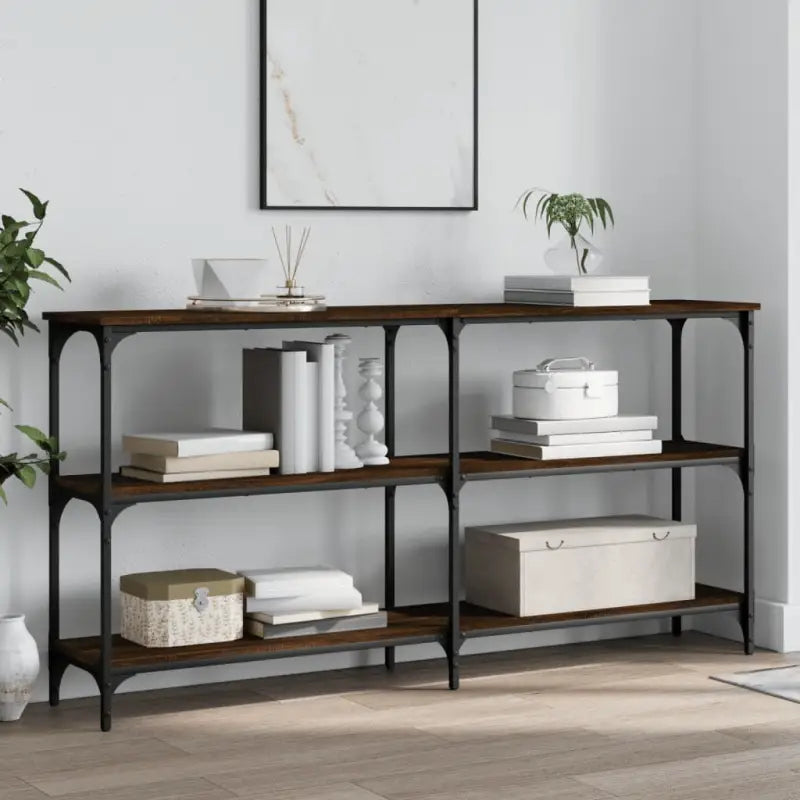 Bijzettafel met bewerkt hout en metalen frame met verstelbare poten - bruin eikenkleur / 1 / 150 cm - Bijzettafels