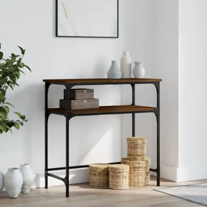 Bijzettafel met bewerkt hout en metalen frame met verstelbare poten - bruin eikenkleur / 1 / 75 cm - Bijzettafels