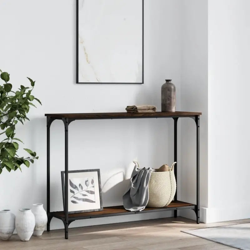 Bijzettafel met bewerkt hout en metalen frame met verstelbare poten - bruin eikenkleur / 1 / 101 cm - Bijzettafels