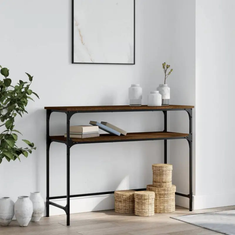Bijzettafel met bewerkt hout en metalen frame met verstelbare poten - bruin eikenkleur / 1 / 100 cm - Bijzettafels