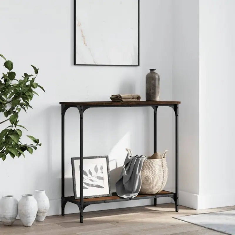 Bijzettafel met bewerkt hout en metalen frame met verstelbare poten - bruin eikenkleur / 1 / 75 cm - Bijzettafels