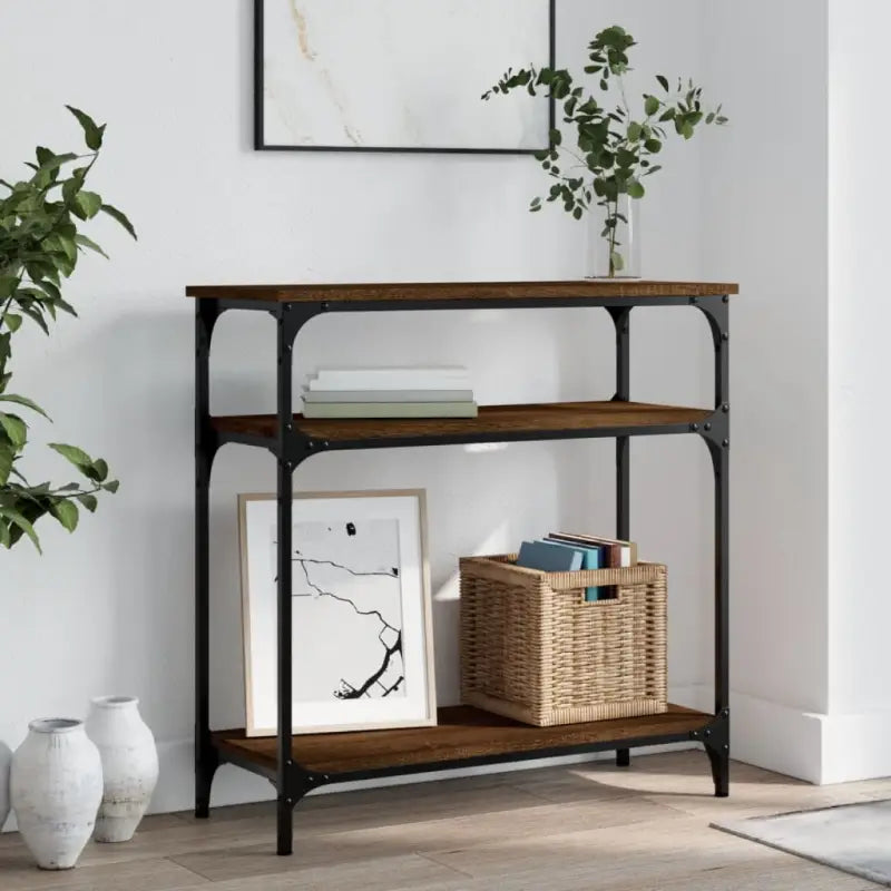 Bijzettafel met bewerkt hout en metalen frame met verstelbare poten - bruin eikenkleur / 1 / 75 cm - Bijzettafels