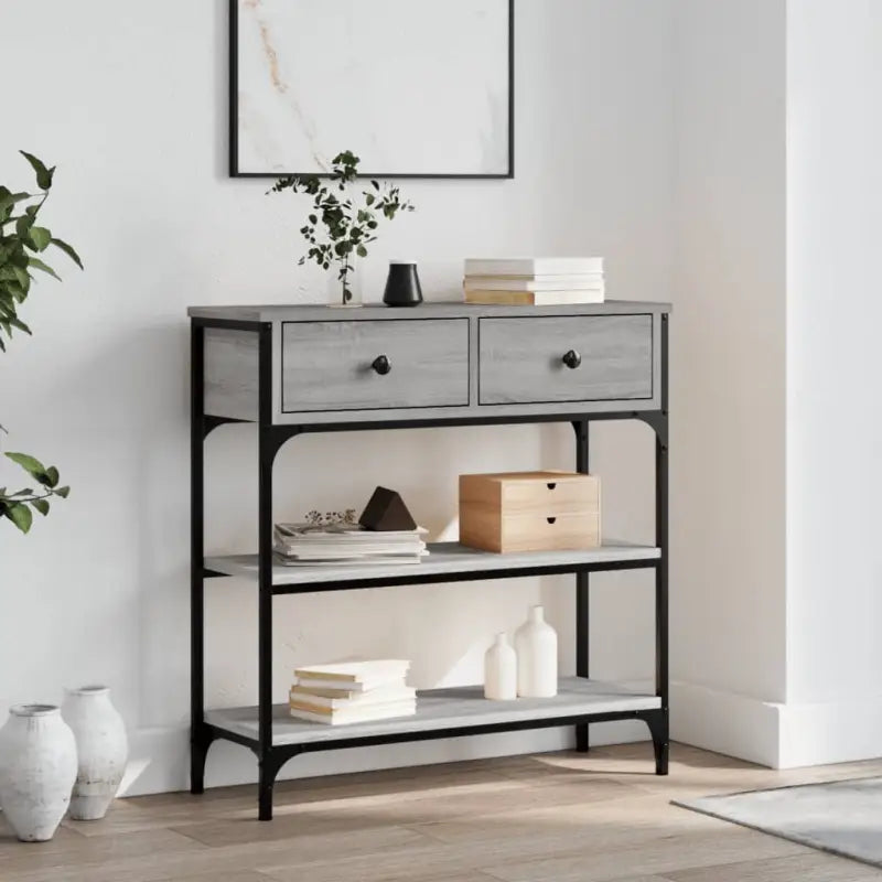 Bijzettafel met bewerkt hout en metalen frame met verstelbare poten - Grijs sonoma / 1 / 72.5 cm - Bijzettafels