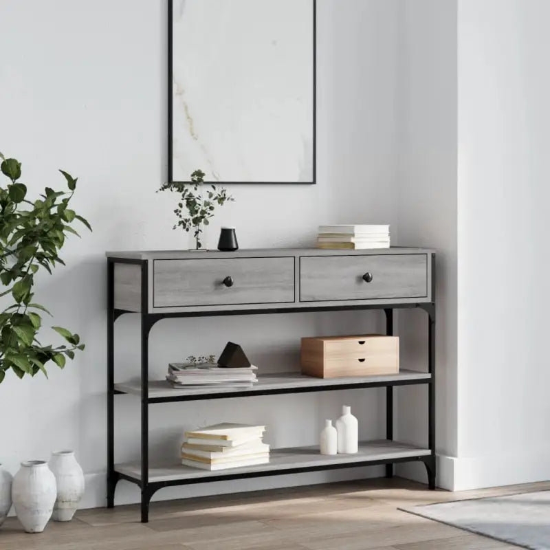 Bijzettafel met bewerkt hout en metalen frame met verstelbare poten - Grijs sonoma / 1 / 100 cm - Bijzettafels