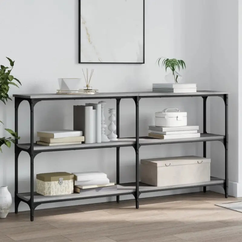 Bijzettafel met bewerkt hout en metalen frame met verstelbare poten - Grijs sonoma / 1 / 150 cm - Bijzettafels