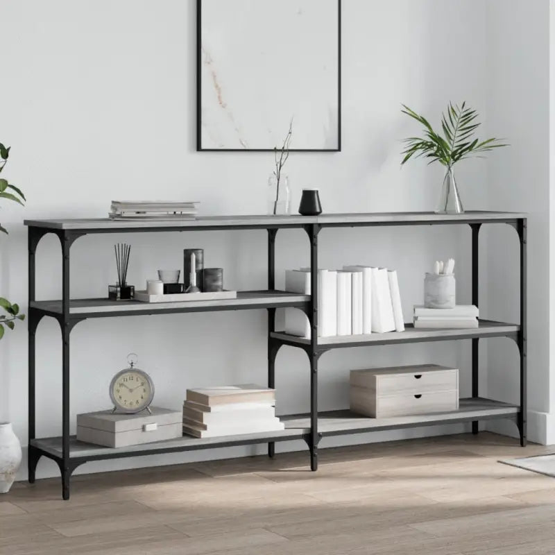 Bijzettafel met bewerkt hout en metalen frame met verstelbare poten - Grijs sonoma / 1 / 160 cm - Bijzettafels