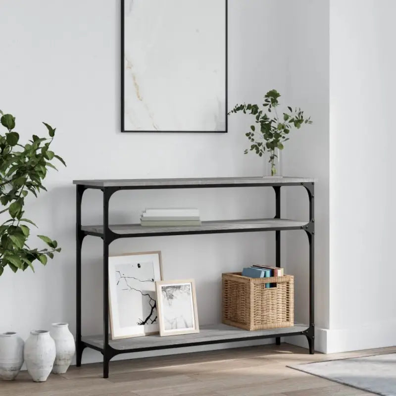 Bijzettafel met bewerkt hout en metalen frame met verstelbare poten - Grijs sonoma / 1 / 100 cm - Bijzettafels